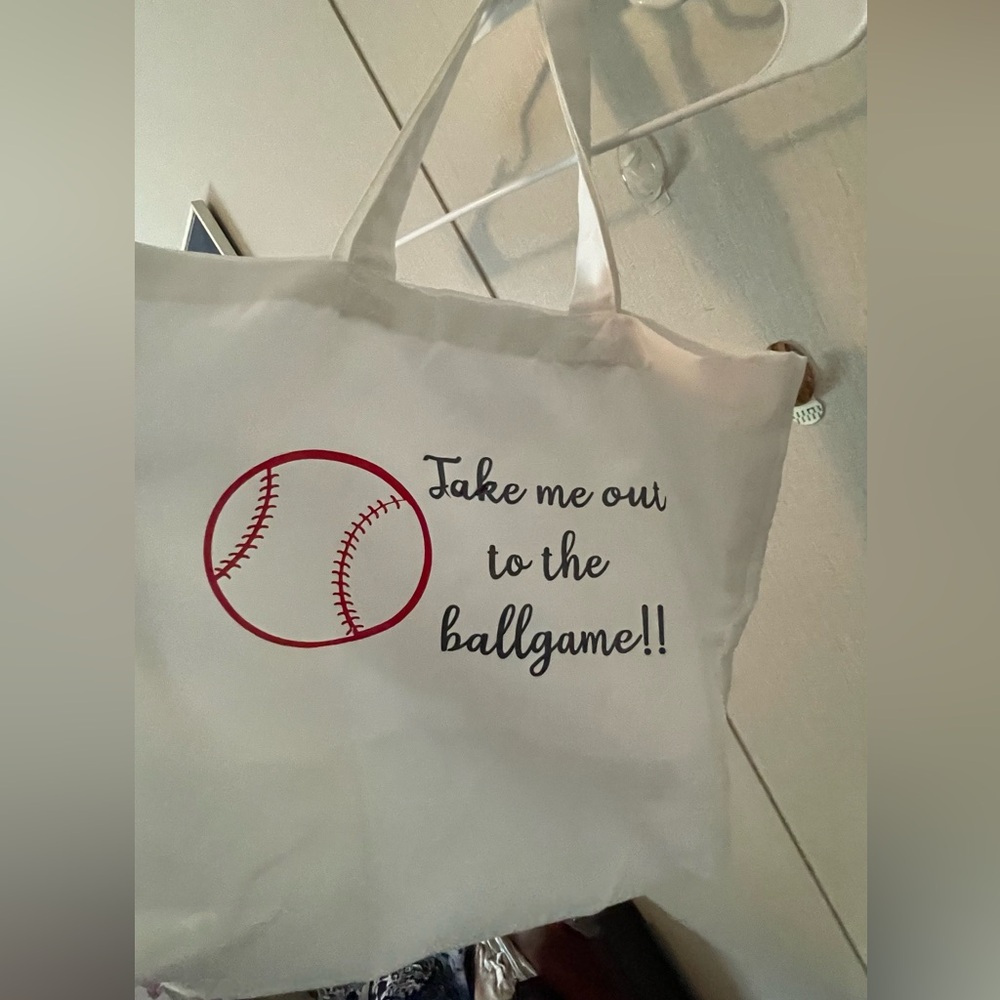 White Baseball Themed Tote Bag